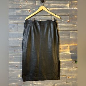 Halogen Faux Leather Black Pencil Skirt with Side Slit